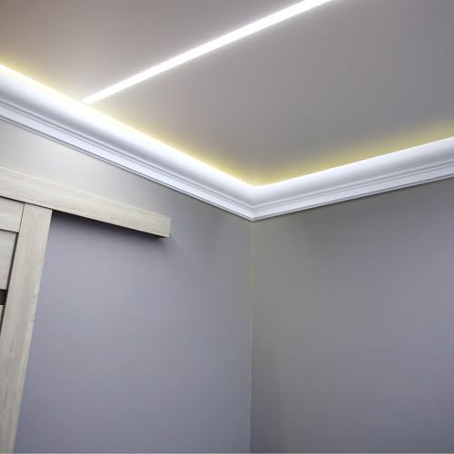 Image of Pushglossy 16 Pcs 47.24″(Total 63 Ft) Ceiling Crown Molding with LED Duct Kit for Seamless Ambient Accent Lighting Waterproof Channel for Easy LED Trim Moulding Strip Installation