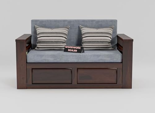 Image of Solid Sheesham Wooden Sofa Cums Bed with Mattresses for Living Room | Rosewood 2 Seater Sofa Cums Bed for Bedroom Without Pillow (A-Walnut)