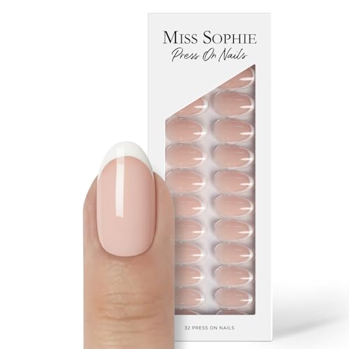 Original Miss Sophie Press On Nails | 32 Stück | French Tips | Medium Round | Für Fingernägel
