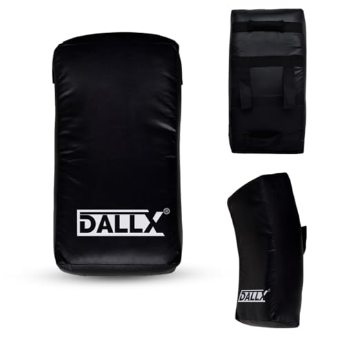 DALLX Kick Shield Muay Thai Kickboxing, Heavy Curved Kicking Striking Body Pad, Punching Foot Target MMA Boxing Training, 3 Padded Handles (Black, 75 x 35 x 15 CM)