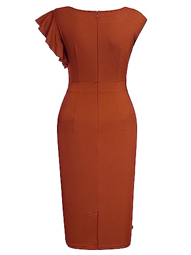 Image of AISIZE Women's Pinup Vintage Ruffle Sleeves Cocktail Party Pencil Dress