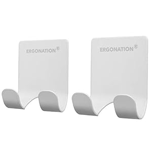 Ergonation Selbstklebender Rasiererhalter aus Edelstahl für Badezimmer, Dusche und Badewanne | Wasserdichter Halter/Wandhaken für Rasierer, Handtücher, Schlüssel, Regenschirme, Kabel (Weiß, 2)