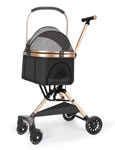 4-in-1-Hundebuggy mit abnehmbarer Trage, One-Touch-faltbarer Hundebuggy for kleine Hunde bis 25 kg, Katzenbuggys for 2 Katzen(Black)