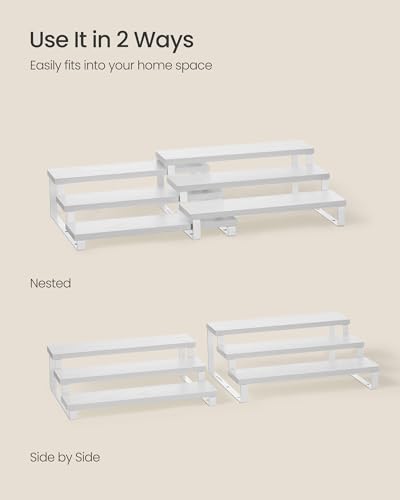 Image of SONGMICS Display Risers, Set of 2 Engineered Wood Perfume Organizer Stand, 3-Tier Cupcake Stand Holder, Spice Rack, Shelf Risers for Figures, Dessert Shelves, Snow White and Cloud White UKCS116W01