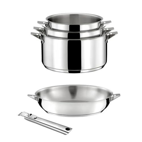 Cuisinox Eclipse Set of 5 Saucepans 16, 18 and 20 cm, 24 cm Stainless Steel Frying Pan and Handle
