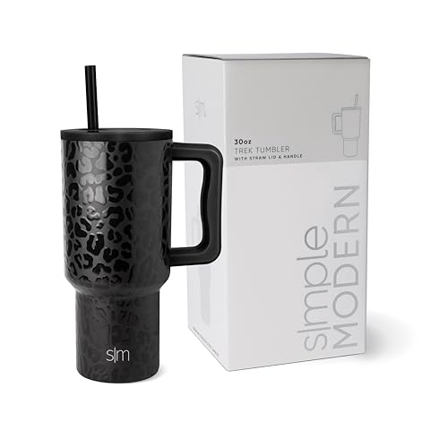 Image of Simple Modern 30 oz Tumbler with Handle and Straw Lid | Insulated Cup Reusable Stainless Steel Water Bottle Travel Mug Cupholder Friendly | Gifts for Women Him Her | Trek Collection | Black Leopard