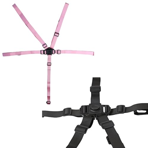 Image of 2 Pcs Black & Pink High Chair Straps, 5 Point Harness Seat Belt for High Chair, Safety Strap Belt for Child Protection, Adjustable and Durable