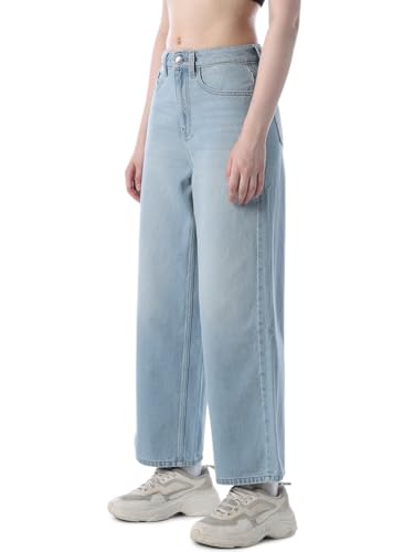 Image of ONLY Women's Solid Wide Leg High Rise Black Jeans