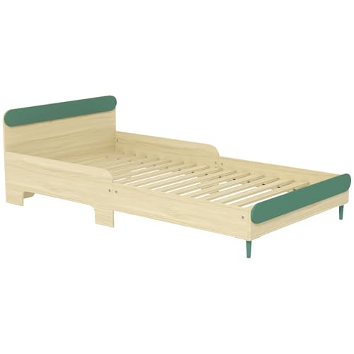 AIYAPLAY Cama de Suelo Infantil 90x190 cm con Barrera de Seguridad, Incluye somier, para niños y niñas de 3 a 10 años - Verde