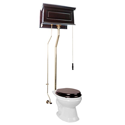 Antique Dark Oak High Tank Pull Chain Toilet Wooden Tank Elongated Rear Entry Porcelain Bowl and Brass L Pipes Adjustable Height 70 to 74 Inches Toilet with Hardware Renovators Supply Manufacturing Antique Dark Oak High Tank Pull Chain Toilet Wooden Tank Elongated Rear Entry Porcelain Bowl and Brass L Pipes Adjustable Height 70 to 74 Inches Toilet with Hardware Renovators Supply Manufacturing