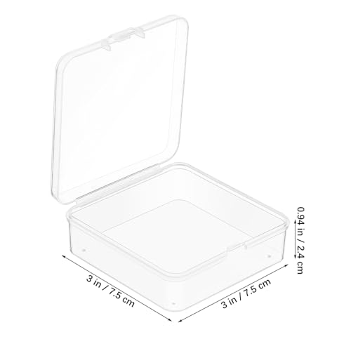 Image of TEHAUX Clear Plastic Storage Box with Hinged Lid Small Organizer for Jewelry Beads Craft Supplies 2.95 X 2.83 X 0.94 Inch Stackable Mini Container for Home Office