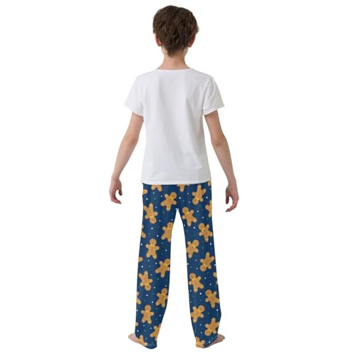 Boys' Pants Winter Gingerbread Man Dark Blue Long Bottoms Jogger Pants Elastic Waist Trousers with Pockets S-XL3