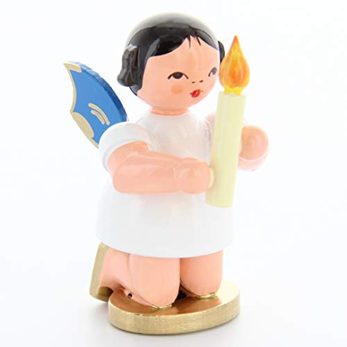 Engel mit Kerze - Blaue Flügel - kniend - 6cm / Weihnachtsengel -...