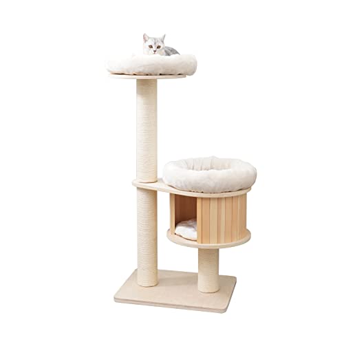 Agile 51" Modern Plywood Cat Tree Condo Tower With Scratching Post (Ollie 2-Tier) #TOP6