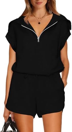 XIEERDUO 2 Piece Set Women Outfit Lounge Half Zip Sweatsuit Lapel Collar Short Cap Sleeve Summer Tops Gym Tracksuit S-XXL