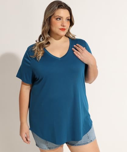 Image of RITERA Women Plus Size Tops Tie Dye V Neck Shirt Floral Camo Summer Short Sleeve Tunic Oversized Ladies Blouse XL-5XL