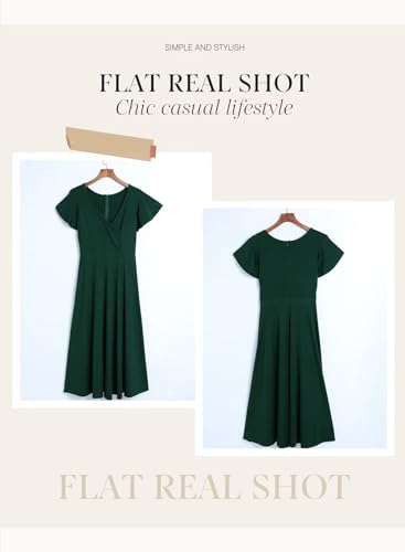 Dokotoo Women's V Neck Elegant Party Dress Short Sleeve Skater Dress Wedding Guest Dresses4