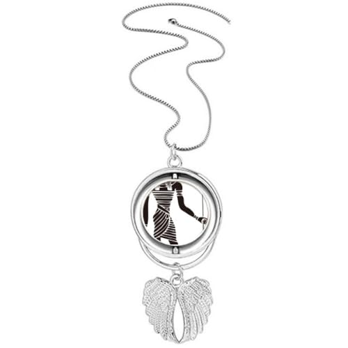 Collier totem Anubis en relief égyptien et pendentif ailes d'ange rotatives haute finition
