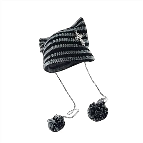 wfljl Crochet Cat Ear Beanie for Women - Goth Y2K...