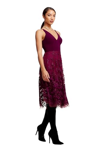 Image of Dress the Population Women's Darleen Sleeveless Plunging Neckline Fit and Flare Midi Dress