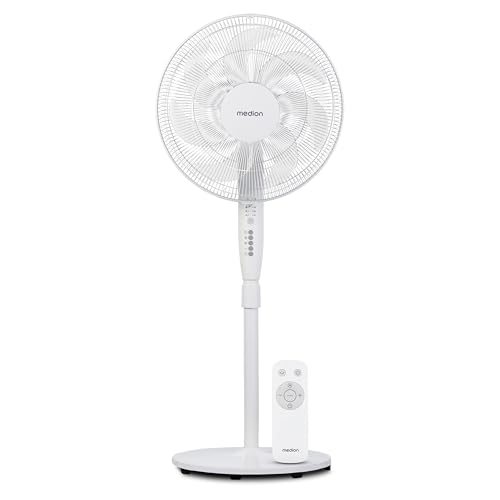 MEDION P21 SF Standventilator mit Fernbedienung (Ventilator leise, 3 Modi Schlafmodus Natur Oszilieren, 3 Geschwindigkeiten, verstellbare Höhe bis zu 130cm groß, Oszillation, Timerfunktion, MD12069)