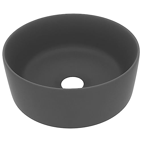 vidaXL Lavabo de Lujo Redondo Tocador Montado Encima Piedra Vasija Aseo Indoro Cocina Garaje Fácil de Limpiar Cerámica Gris Oscuro Mate 40x15 cm