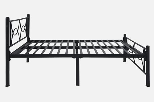 Image of Luno Metal King Size Bed Without Storage | Wrought Iron Double Bed with Headboard & Footboard | Sturdy Powder Coated Platform Bed King Size Cot for BedroomLivingRoom Black (75x72)