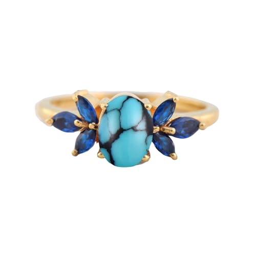 Blue Turquoise And Sapphire Gemstone Ring Cluster Gemstone Engagement Ring Oval natural Gemstone Handmade Ring Wedding Bridal Ring Custom Jewelry Gift For Her BY ABEST JEWELRY
