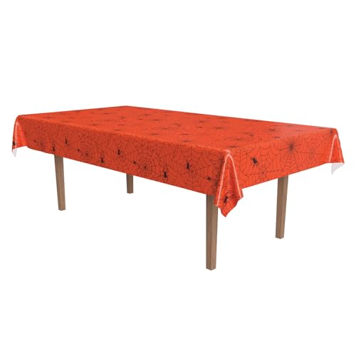 Image of Beistle Spider Web Tablecover, 54 inch x 108 inch- Creepy Cobweb Plastic Rectangular Halloween Tablecloth Decoration for Spooky Party, Haunted House, Or Costume Bash