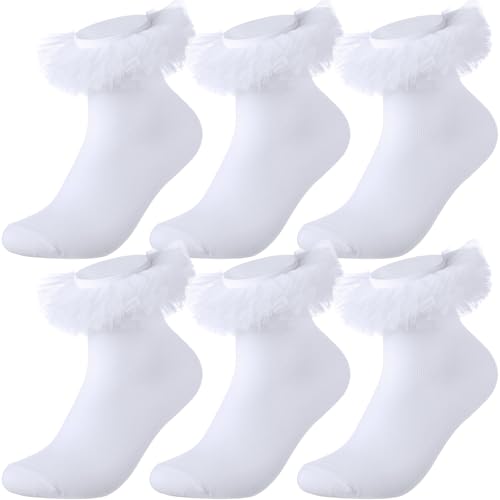 3 Pairs Girls Ruffles Socks Cute Frilly Ruffle Lace Tutu Socks for Halloween Toddler Baby Little Girls Dress and Daily