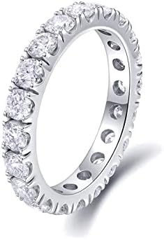 MRENITE Solid 10K Moissanite Wedding Band for Women 3mm Round Moissanite Eternity Band D Color VVS1 Clarity Stackable Engagement Ring Size 7