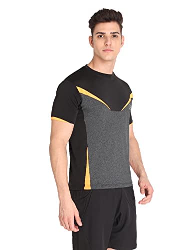 Image of CHKOKKO Men Round Neck Gym T-Shirt Black Orange Anthraa XXL