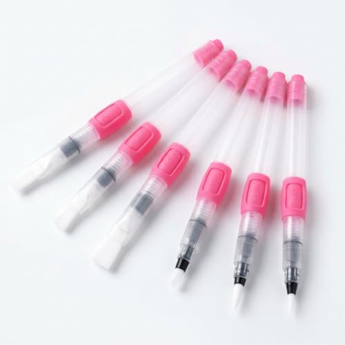 Water Brush Pens 6pcs Leak-Proof Refillable Watercolor Pens Includes Pointed & Flat Tip Styles Portable Water Brushes for Artists Beginners Adults(Red)