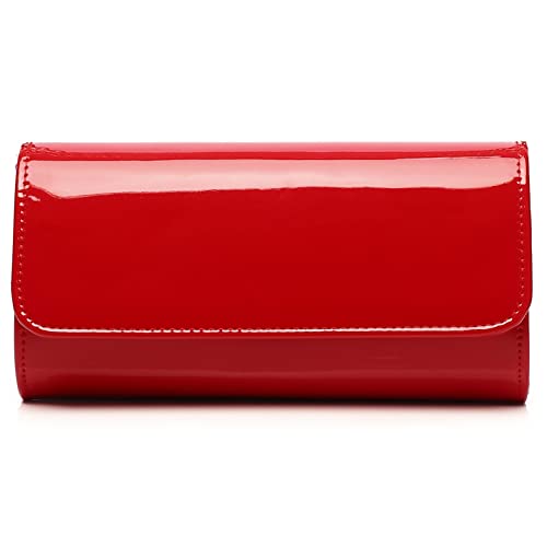 Patent Leather Envelope Clutch for Women Stylish Evening Handbag with Detachable Chain, Perfect for Wedding, Party & Prom (Red 018)