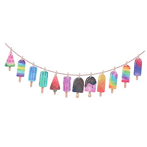 IMIKEYA Summer Wreath Banner Flags - Colorful Ice Cream and Popsicle Garland for Birthday and Hawaiian Party