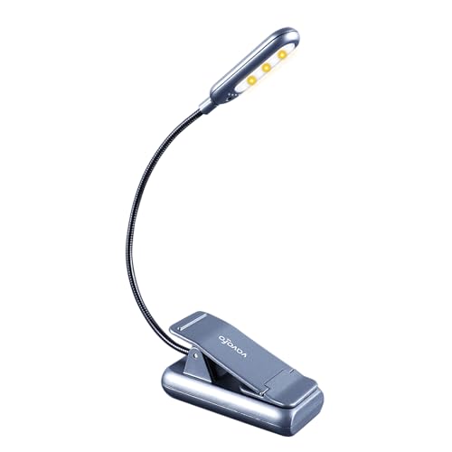 Image of VAVOFO Rechargeable Book Light for Reading in Bed Kids, 7 LED Reading Light with 9-Level Warm Cool White Daylight, Eye Care Lamp with Power Indicator for Bookworms (Metallic Grey)