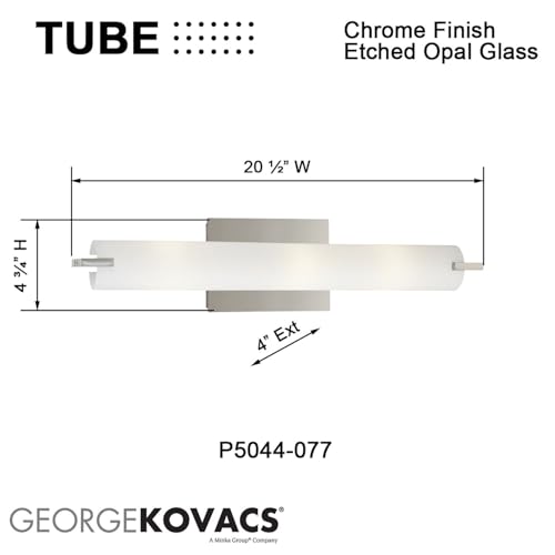 Image of GEORGE KOVACS P5044-077 Tube Vanity Bath Light, 3-Light, 180 Total Watts, 4.75-in H x 20.5-in W, Chrome