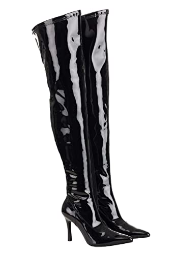 Fun Costumes Women's Thigh High Black Patent 5" Stiletto High Heel Boot, Shiny Faux Leather, Zipper Closure Size 94