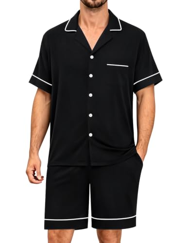Image of SWOMOG Mens Pajama Sets Short Sleeve Sleepwear Button Down Loungewear Soft Modal Lounge Pjs with Pockets S-XXL