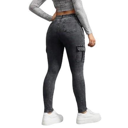 Women's Skinny Cargo Jeans with Side Flap Pockets, High Stretch Denim, and Zipper Fly Closure3