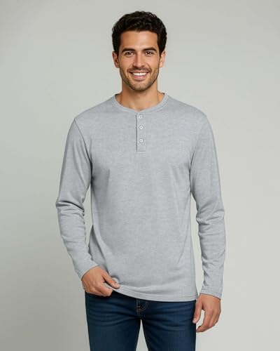 Image of Real Essentials 3 Pack: Mens Casual Long & Short Sleeve Cotton Henley Lightweight Button T-Shirt, Long Sleeve - Set