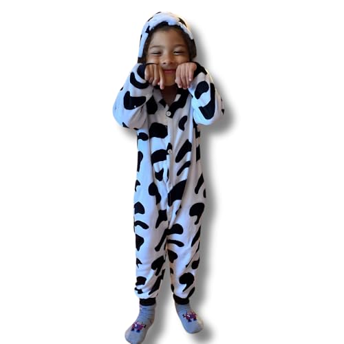 Genérico Pijama Infantil con Diseño de Vaca, Mameluco con Capucha, Estampado Blanco y Negro, Mono Entero