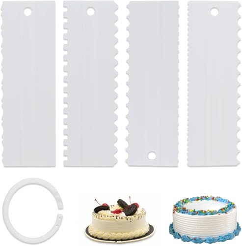 Armrouns 4 Pcs Cream Cake Scraper set Plastic Decorating Sawtooth for baking Sided Patterned Edge Stripe Edge Mousse Butter Cake Edge Tools Icing Smoother Kitchen Baking Cake Edge DIY Tool
