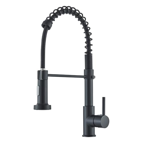 Zamery Robinet de cuisine noir 2 modes - Robinet de cuisine avec douchette extensible en acier inoxydable 304 - Robinet à ressort hélicoïdal - Mitigeur de...