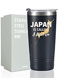 Onebttl Japanese Gifts for Men Women, Japanese Themed Travel Gifts for Friends, 20oz Stainless Steel Insulated Tumbler with Lid and Straw - Japan Is Calling