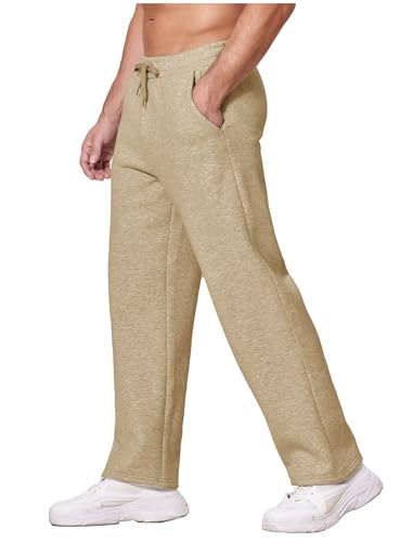 Image of Deyeek Men's Fleece Lined Sweatpants Open Bottom Straight Leg Sweat Pants for Mens Loose Fit Joggers Sweatpants with Pockets