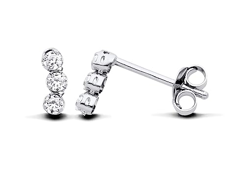 925 Sterling Silver Sparkling CZ Triple Solitaire Drop Stud Ladies Earrings