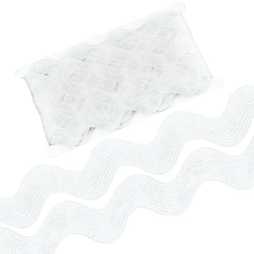 CABODYALS 9.14M 1.57 Inch/ 40mm White RIC Rac Trim Wide Rick Rack Wave Trim Christmas Glitter Metallic Sewing Bending Fringe Lace Edge Ribbon for Sewing Making Craft Flower Home Party Decor Supply