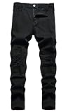 Men's Ripped Skinny Stretch Distressed Slim Biker Moto Jeans Denim Pants Black 36