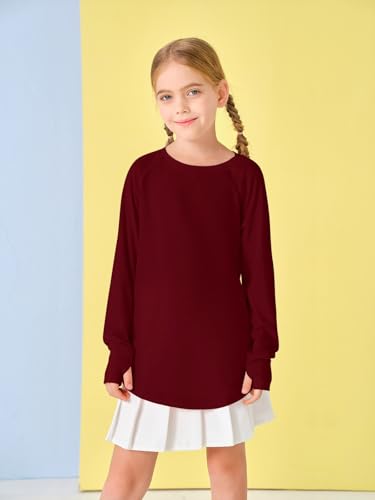 Girls Thumb Holes Long Sleeve Shirts Kids Crewneck Hem Loose Tunic Tops 5-14 Years3